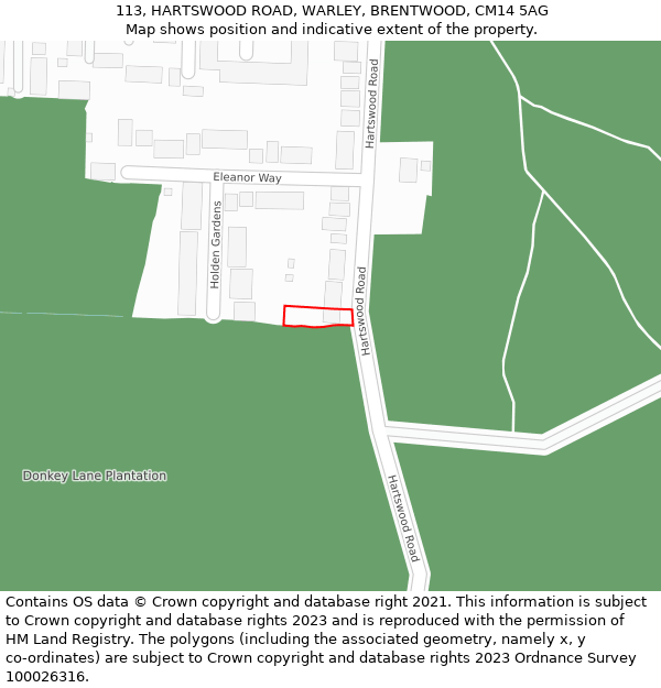 113, HARTSWOOD ROAD, WARLEY, BRENTWOOD, CM14 5AG: Location map and indicative extent of plot