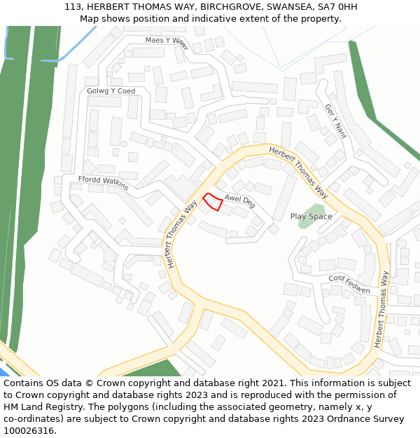 113, HERBERT THOMAS WAY, BIRCHGROVE, SWANSEA, SA7 0HH: Location map and indicative extent of plot