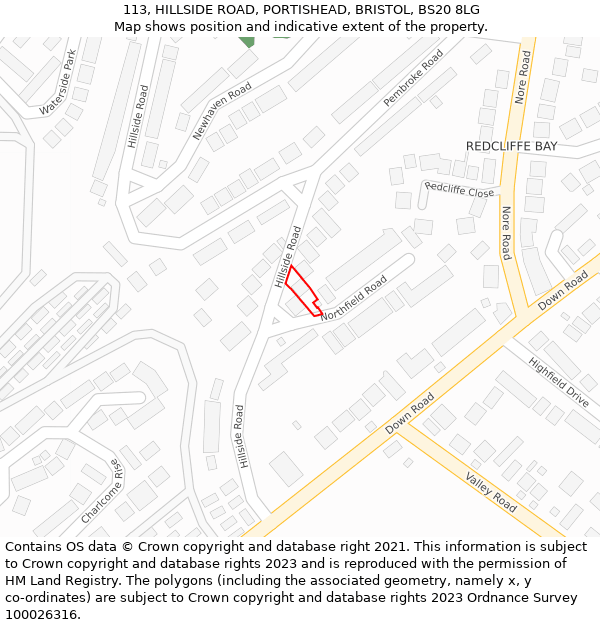 113, HILLSIDE ROAD, PORTISHEAD, BRISTOL, BS20 8LG: Location map and indicative extent of plot