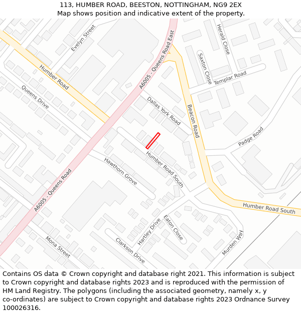 113, HUMBER ROAD, BEESTON, NOTTINGHAM, NG9 2EX: Location map and indicative extent of plot