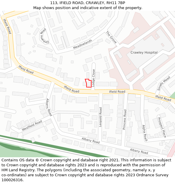 113, IFIELD ROAD, CRAWLEY, RH11 7BP: Location map and indicative extent of plot