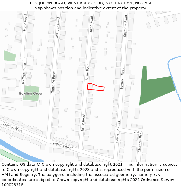 113, JULIAN ROAD, WEST BRIDGFORD, NOTTINGHAM, NG2 5AL: Location map and indicative extent of plot
