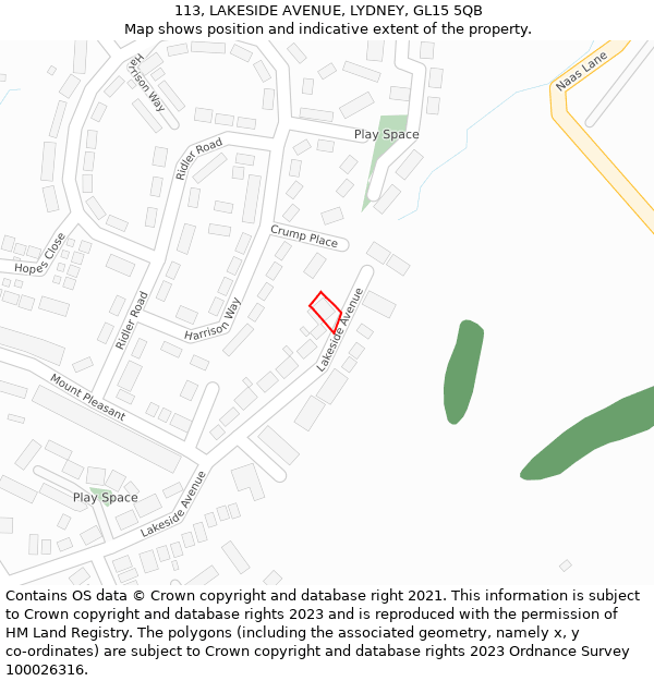113, LAKESIDE AVENUE, LYDNEY, GL15 5QB: Location map and indicative extent of plot