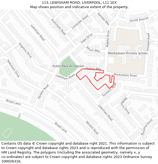 113, LEWISHAM ROAD, LIVERPOOL, L11 1EX: Location map and indicative extent of plot