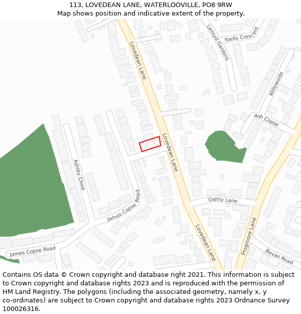 113, LOVEDEAN LANE, WATERLOOVILLE, PO8 9RW: Location map and indicative extent of plot