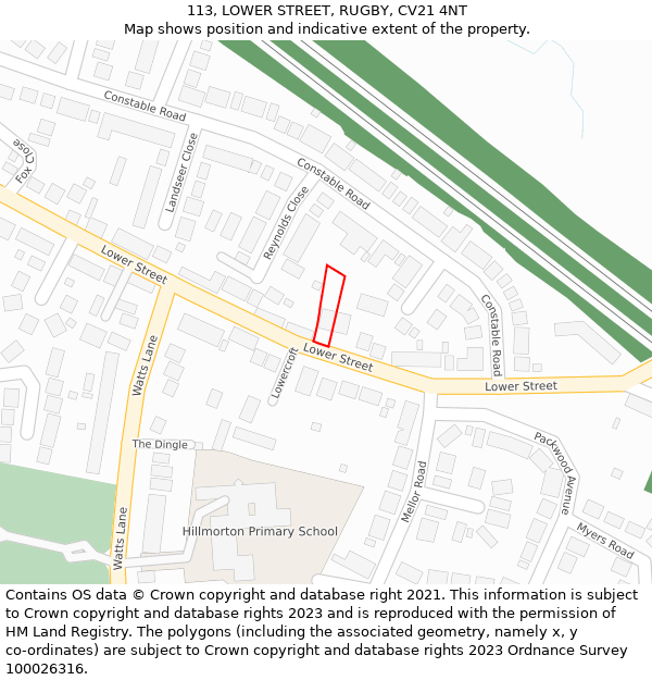 113, LOWER STREET, RUGBY, CV21 4NT: Location map and indicative extent of plot