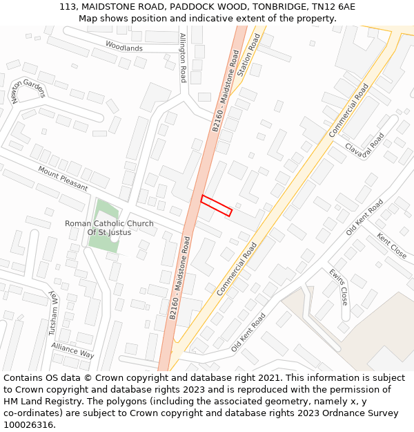 113, MAIDSTONE ROAD, PADDOCK WOOD, TONBRIDGE, TN12 6AE: Location map and indicative extent of plot