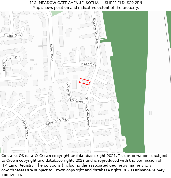 113, MEADOW GATE AVENUE, SOTHALL, SHEFFIELD, S20 2PN: Location map and indicative extent of plot