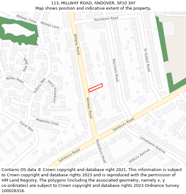 113, MILLWAY ROAD, ANDOVER, SP10 3AY: Location map and indicative extent of plot