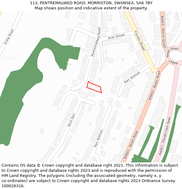 113, PENTREMALWED ROAD, MORRISTON, SWANSEA, SA6 7BY: Location map and indicative extent of plot