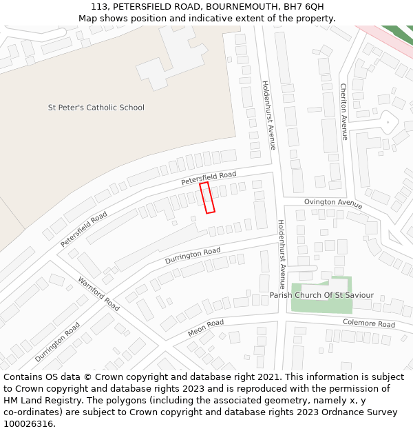 113, PETERSFIELD ROAD, BOURNEMOUTH, BH7 6QH: Location map and indicative extent of plot