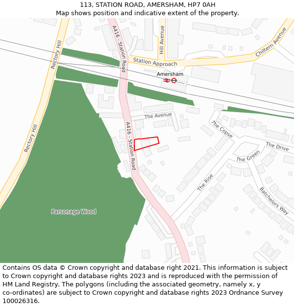 113, STATION ROAD, AMERSHAM, HP7 0AH: Location map and indicative extent of plot