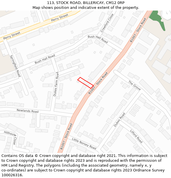 113, STOCK ROAD, BILLERICAY, CM12 0RP: Location map and indicative extent of plot