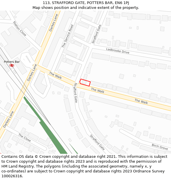 113, STRAFFORD GATE, POTTERS BAR, EN6 1PJ: Location map and indicative extent of plot