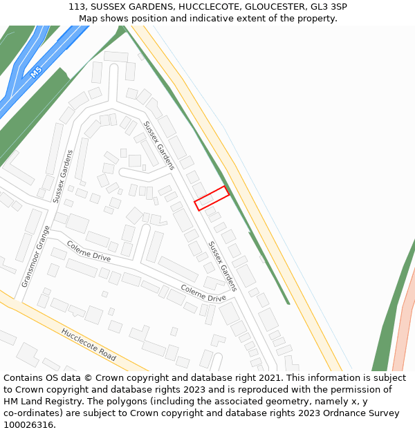 113, SUSSEX GARDENS, HUCCLECOTE, GLOUCESTER, GL3 3SP: Location map and indicative extent of plot