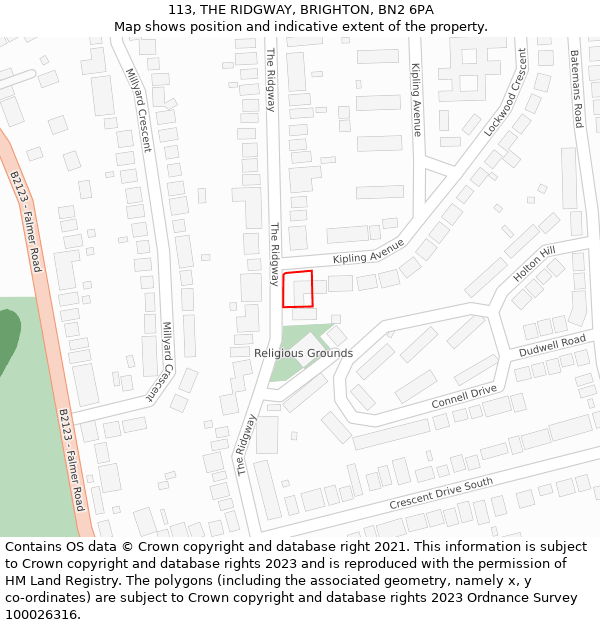 113, THE RIDGWAY, BRIGHTON, BN2 6PA: Location map and indicative extent of plot