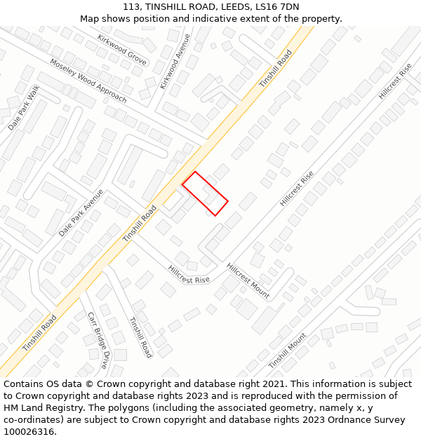 113, TINSHILL ROAD, LEEDS, LS16 7DN: Location map and indicative extent of plot