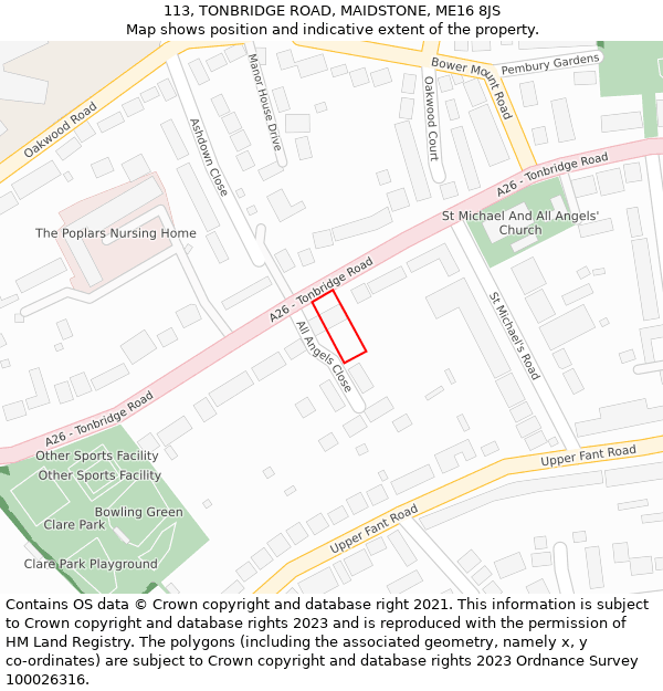 113, TONBRIDGE ROAD, MAIDSTONE, ME16 8JS: Location map and indicative extent of plot