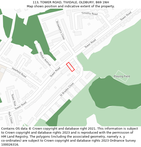 113, TOWER ROAD, TIVIDALE, OLDBURY, B69 1NH: Location map and indicative extent of plot