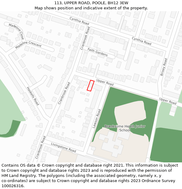 113, UPPER ROAD, POOLE, BH12 3EW: Location map and indicative extent of plot
