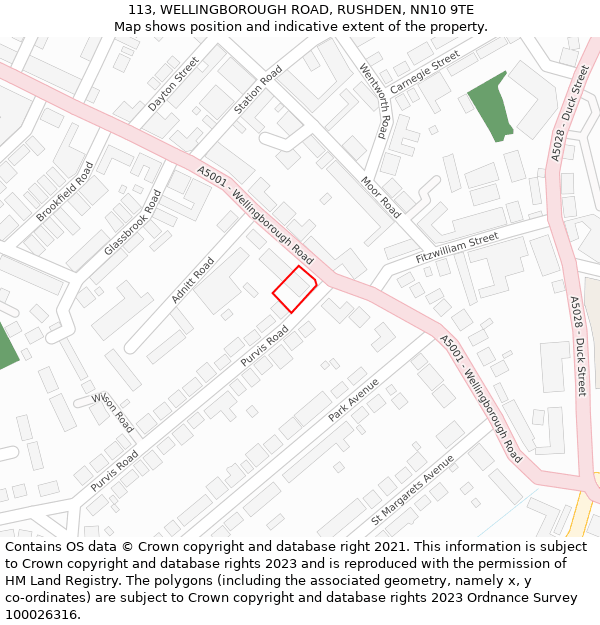 113, WELLINGBOROUGH ROAD, RUSHDEN, NN10 9TE: Location map and indicative extent of plot