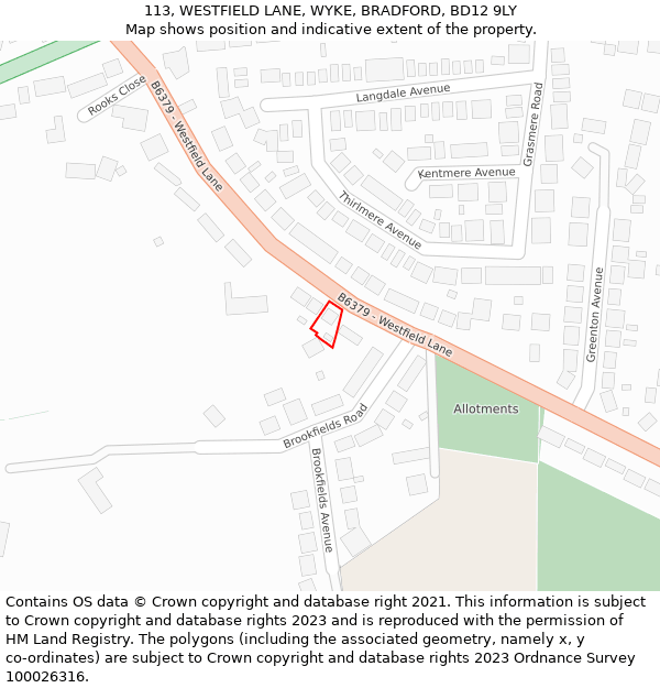 113, WESTFIELD LANE, WYKE, BRADFORD, BD12 9LY: Location map and indicative extent of plot