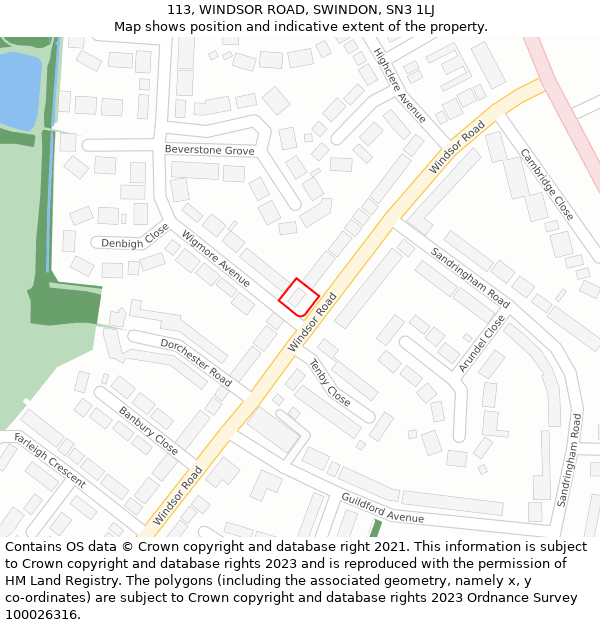 113, WINDSOR ROAD, SWINDON, SN3 1LJ: Location map and indicative extent of plot