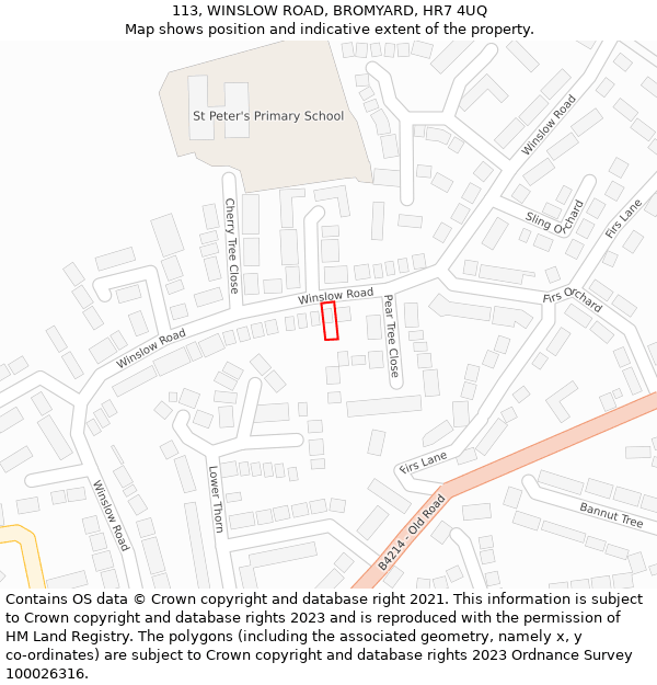 113, WINSLOW ROAD, BROMYARD, HR7 4UQ: Location map and indicative extent of plot