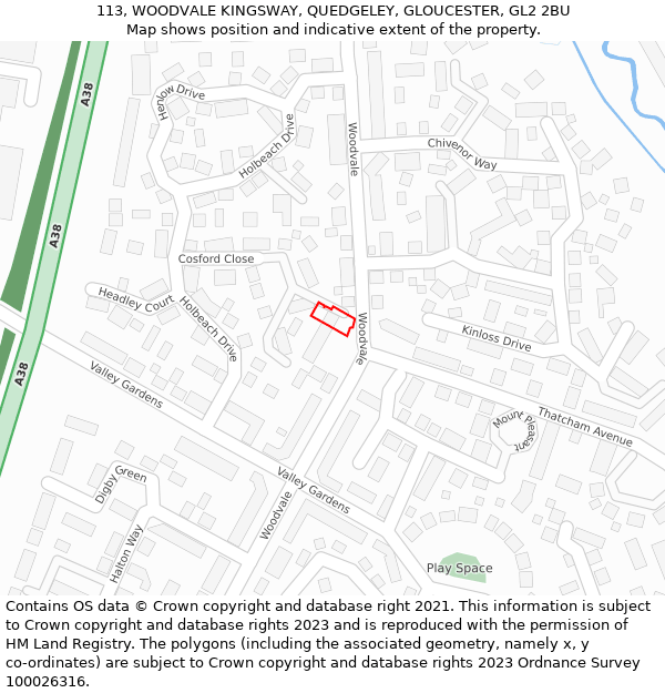 113, WOODVALE KINGSWAY, QUEDGELEY, GLOUCESTER, GL2 2BU: Location map and indicative extent of plot