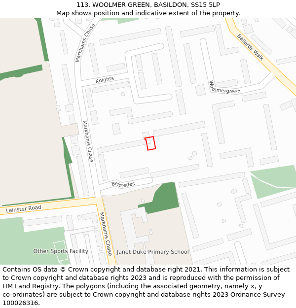 113, WOOLMER GREEN, BASILDON, SS15 5LP: Location map and indicative extent of plot