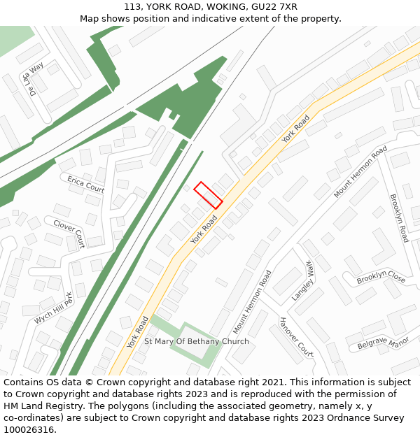 113, YORK ROAD, WOKING, GU22 7XR: Location map and indicative extent of plot