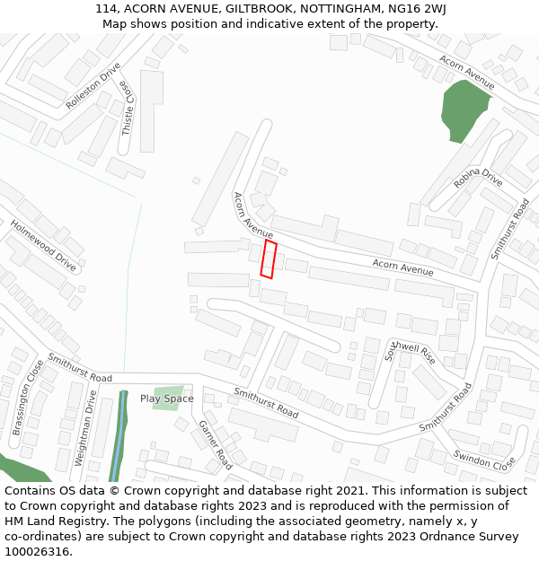 114, ACORN AVENUE, GILTBROOK, NOTTINGHAM, NG16 2WJ: Location map and indicative extent of plot