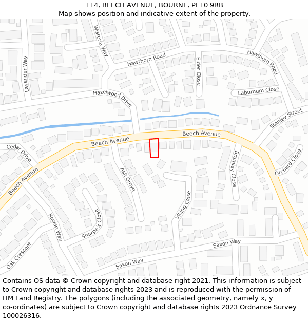 114, BEECH AVENUE, BOURNE, PE10 9RB: Location map and indicative extent of plot