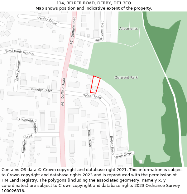 114, BELPER ROAD, DERBY, DE1 3EQ: Location map and indicative extent of plot