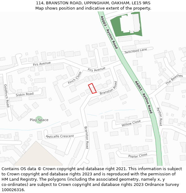 114, BRANSTON ROAD, UPPINGHAM, OAKHAM, LE15 9RS: Location map and indicative extent of plot