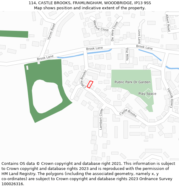 114, CASTLE BROOKS, FRAMLINGHAM, WOODBRIDGE, IP13 9SS: Location map and indicative extent of plot