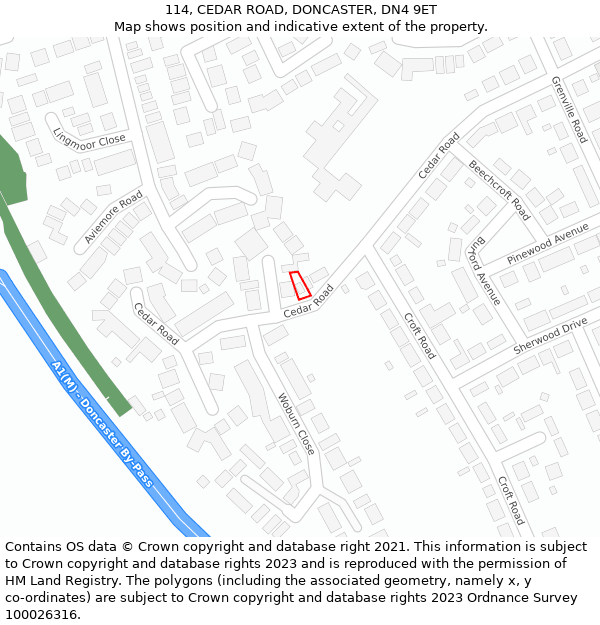 114, CEDAR ROAD, DONCASTER, DN4 9ET: Location map and indicative extent of plot