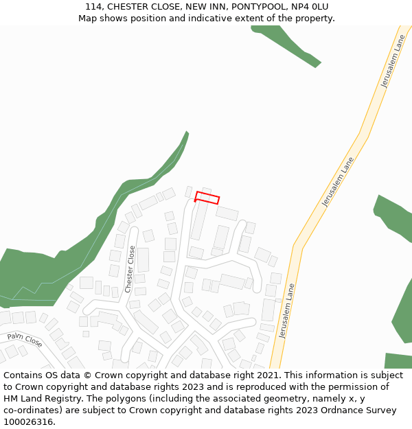 114, CHESTER CLOSE, NEW INN, PONTYPOOL, NP4 0LU: Location map and indicative extent of plot