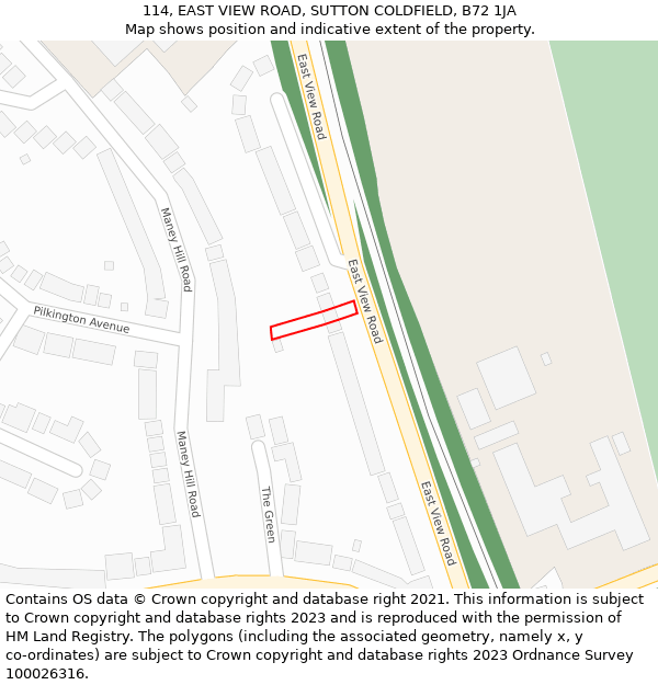 114, EAST VIEW ROAD, SUTTON COLDFIELD, B72 1JA: Location map and indicative extent of plot