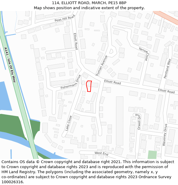 114, ELLIOTT ROAD, MARCH, PE15 8BP: Location map and indicative extent of plot