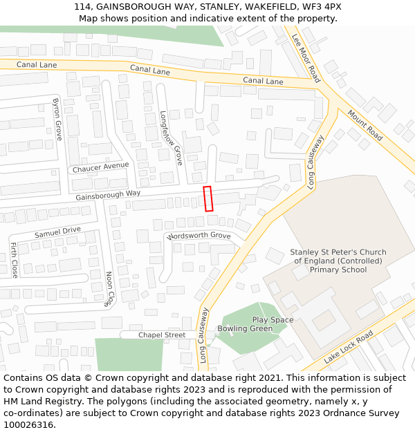 114, GAINSBOROUGH WAY, STANLEY, WAKEFIELD, WF3 4PX: Location map and indicative extent of plot