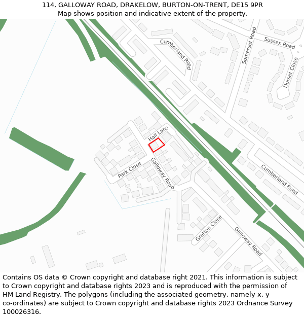 114, GALLOWAY ROAD, DRAKELOW, BURTON-ON-TRENT, DE15 9PR: Location map and indicative extent of plot