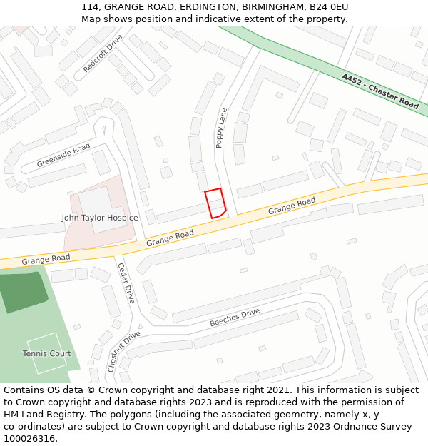 114, GRANGE ROAD, ERDINGTON, BIRMINGHAM, B24 0EU: Location map and indicative extent of plot