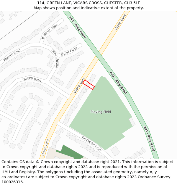 114, GREEN LANE, VICARS CROSS, CHESTER, CH3 5LE: Location map and indicative extent of plot