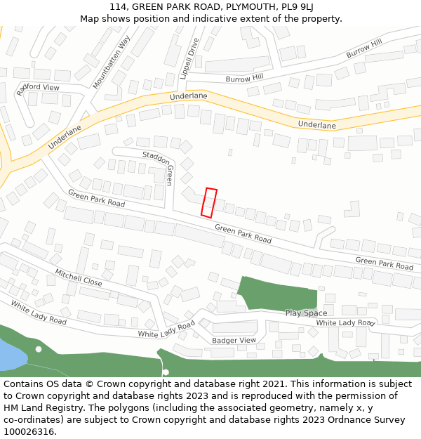 114, GREEN PARK ROAD, PLYMOUTH, PL9 9LJ: Location map and indicative extent of plot