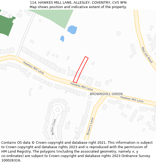 114, HAWKES MILL LANE, ALLESLEY, COVENTRY, CV5 9FN: Location map and indicative extent of plot