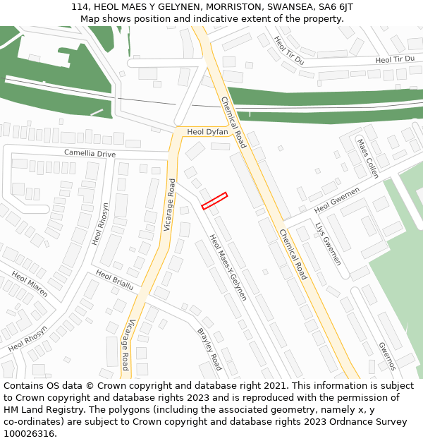 114, HEOL MAES Y GELYNEN, MORRISTON, SWANSEA, SA6 6JT: Location map and indicative extent of plot