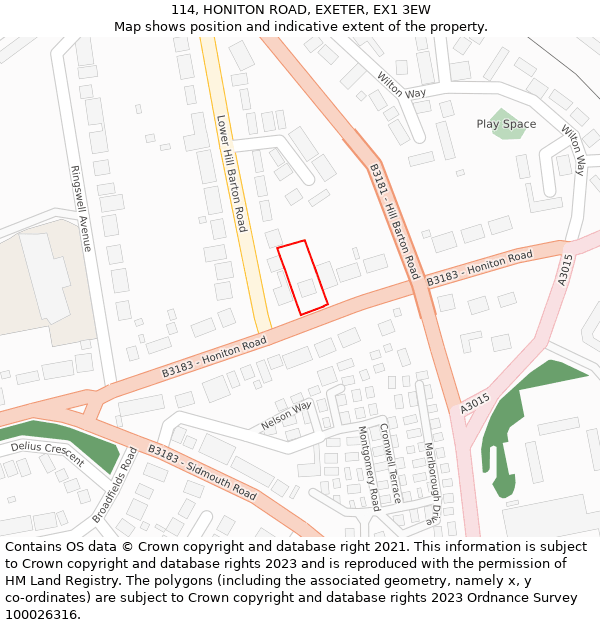 114, HONITON ROAD, EXETER, EX1 3EW: Location map and indicative extent of plot