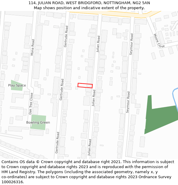 114, JULIAN ROAD, WEST BRIDGFORD, NOTTINGHAM, NG2 5AN: Location map and indicative extent of plot