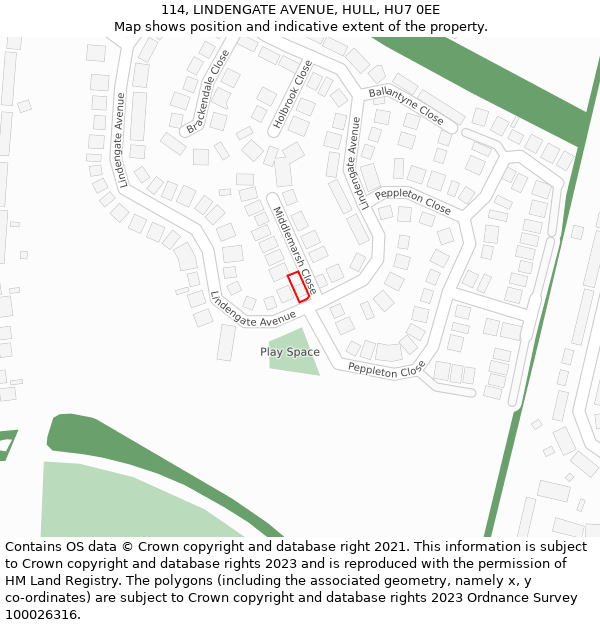 114, LINDENGATE AVENUE, HULL, HU7 0EE: Location map and indicative extent of plot